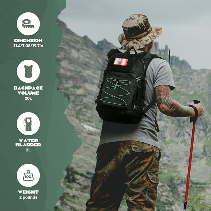 Maelstrom Hydration Hiking Backpack with 2L/3L Water Bladder High Flow Bite Valve Water Backpack Men Women Lightweight Insulation for Hiking Cycling Running Climbing Camping