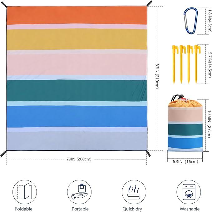 Beach Blanket Waterproof Sandproof Beach Mat 79 X 83/10'x9'for 2-8 Adults Quick Drying Outdoor Picnic Mat Beach Accessories for Travel Camping Hiking