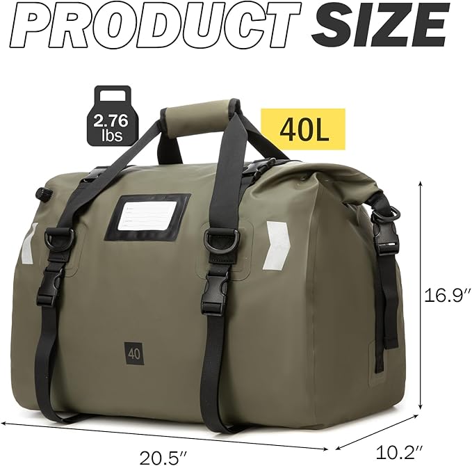 Waterproof Duffel Bag 40L - Heavy Duty Dry Bag Backpack for Motorcycle Travel Kayaking Boating &amp Camping - Watertight Roll Top Gear Bag with Air Valve &amp Reflective Strips for Men Women