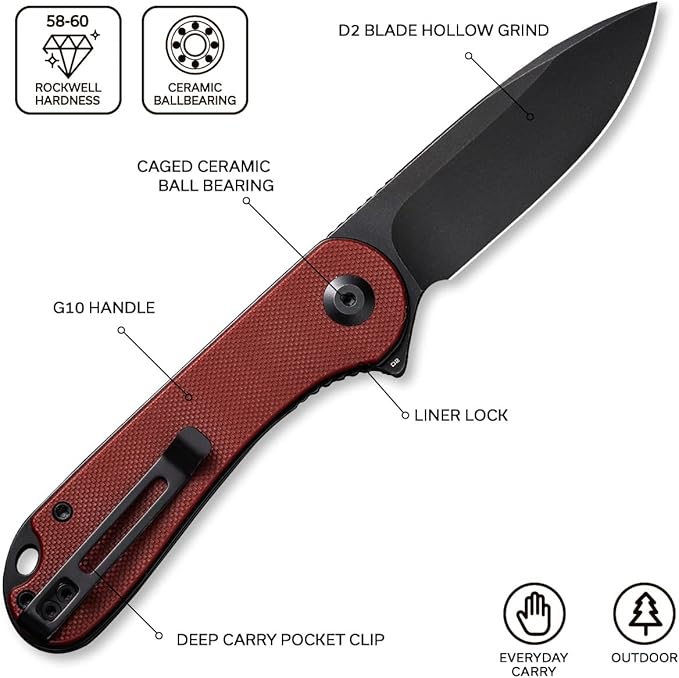 CIVIVI Elementum Pocket Folding KnifeBlack Stonewashed D2 Blade Burgundy G10 Handle Good for EDC Outdoor C907A-1