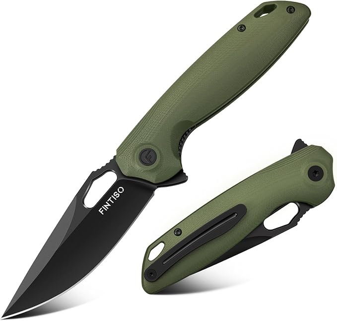 FINTISO Pocket Knife 3.38 Folding Knife Premium 14C28N Blade with G10 Handle Camping Survival Hiking Knife Best Gift for Men Women Atlas Series