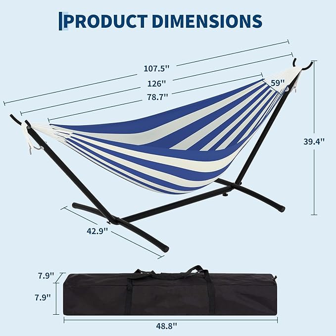 TrailBlaze Double Hammock with Stand Heavy Duty Portable Steel Hammock Set for Outdoor and Indoor Use 500lb Capacity Includes Carrying Bag Space Saving DesignQuick Assembly