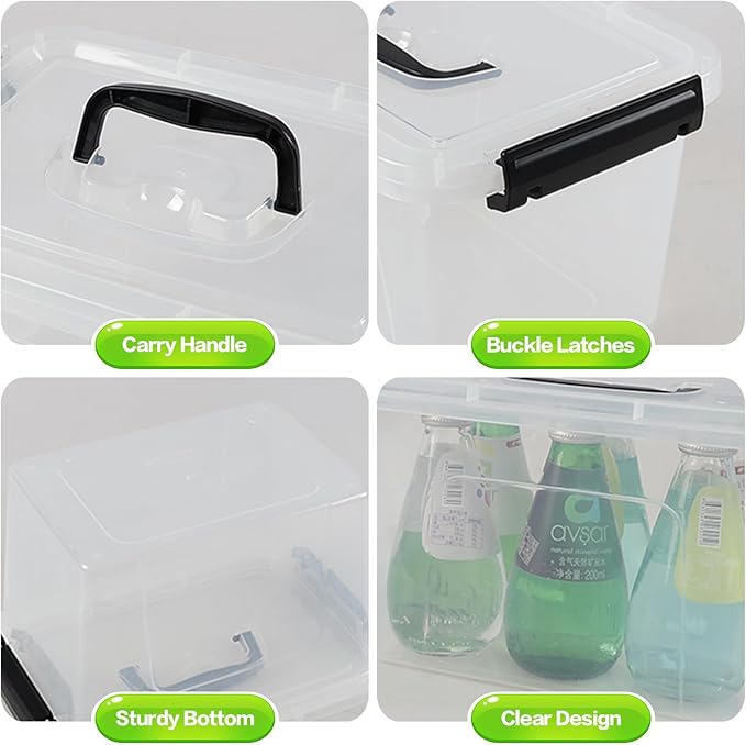 6 Quart Clear Organizer Bin with Lid Set of 4 Plastic Latching Storage Box