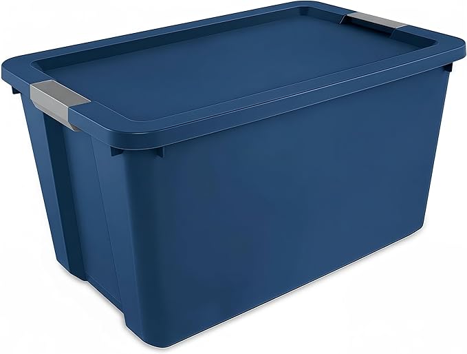 34-Gallon Heavy-Duty Storage Box with Lid - Large Plastic Container Suitable for Garage Outdoor Home and Storage Needs Blue