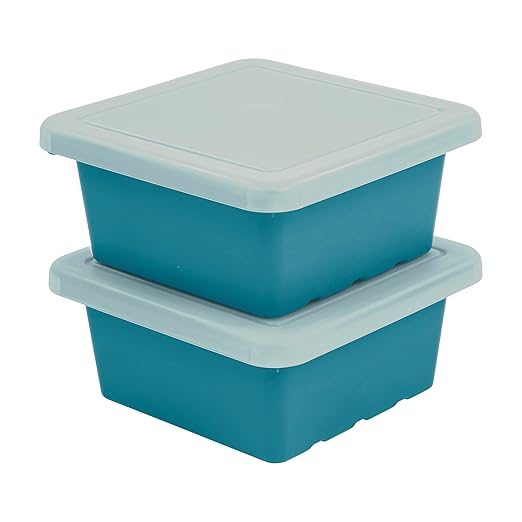 ECR4Kids Square Bin with Lid Storage Containers Turquoise 2-Pack