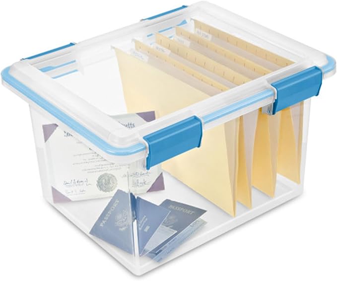 Sterilite 16-Pack Gasket Box Weather-Resistant Storage Bins with Latching Lids 32 Quart - Heavy-Duty Organizing Containers for Closet Bathroom and Office