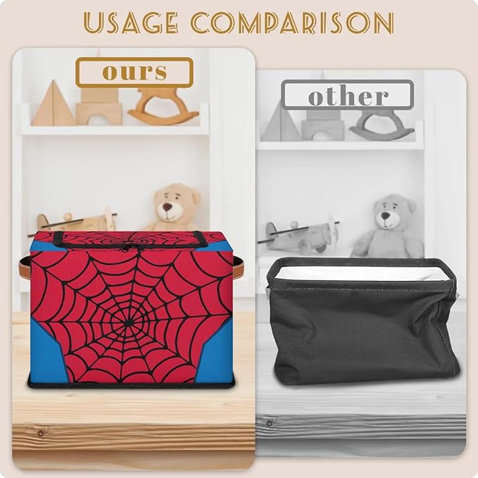 Storage Bin Collapsible Fabric Storage Boxes with Lids for Organizing Red Spider Web Stackable Closet Organizers and Storage Cube Basket for Home Office Bedroom (2 PACK)