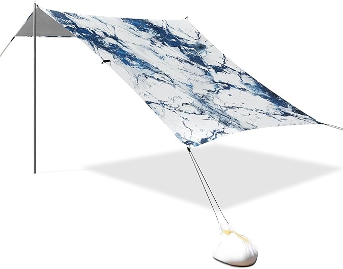 ALAZA Blue White Marble Beach Tent Sun Shelter Portable Canopy Sunshade for Outdoor Camping Picnics Backyard Fun 10x9 ft