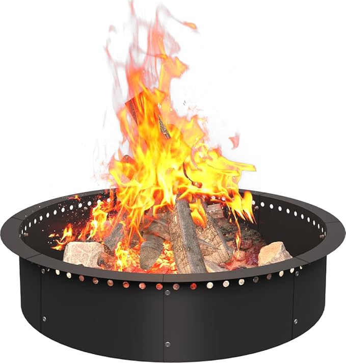 36 Inch Smokeless Fire Pit Ring Insert Outdoor Heavy Duty Metal Steel DIY Firepit Rim Liner Round Campfire Rings for Outside Wood Burning Above or In-Ground Black