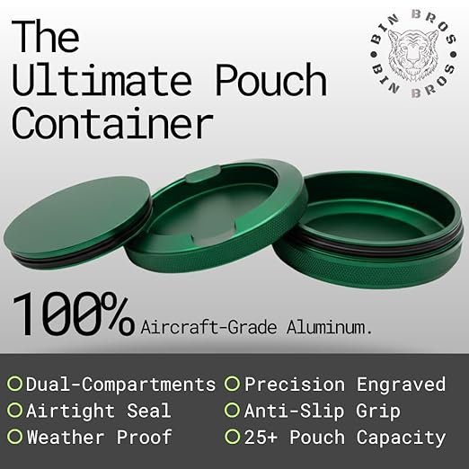 Metal Tin Pouch Container with Lid – Aluminum Pocket Tin for Snus Nicotine &amp Caffeine Pouches Premium Pouch Holder Small Storage Tin Metal Container Can (Army Green)