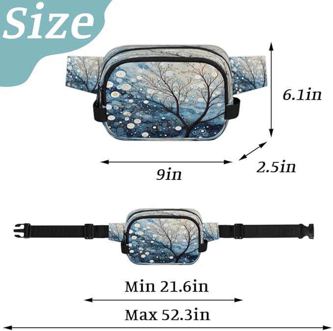 Abstract Hand Painted Tree Waterproof Fanny Pack for Women Men Adjustable Waist Bag with Double Zipper Pockets Lightweight Square Hip Pack for Running Travel Hiking Workout Cycling
