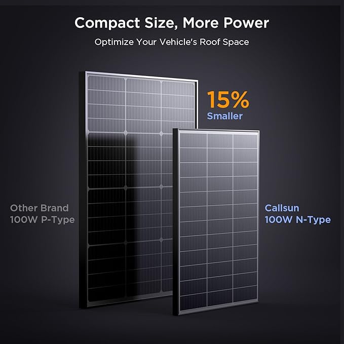 N-Type 16BB 100 Watt Solar Panel 100W Solar Panel with 25% High Efficiency Monocrystalline PV Module Compact Space-Saving for RV Van Marine and Off-Grid 12V System