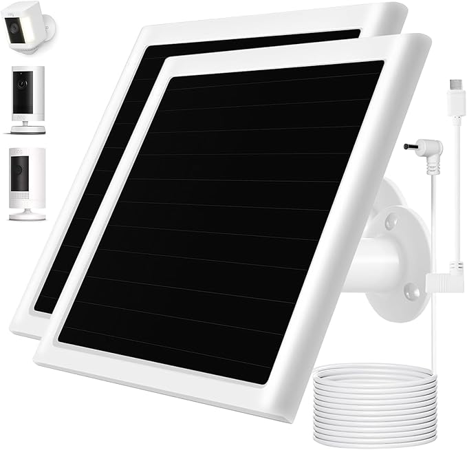6W Solar Panel Charger for Ring Camera Compatible with Ri ng Stick Up Camera and Ring Spotlight Plus/Pro Camera Battery Waterproof (White 2Pack)