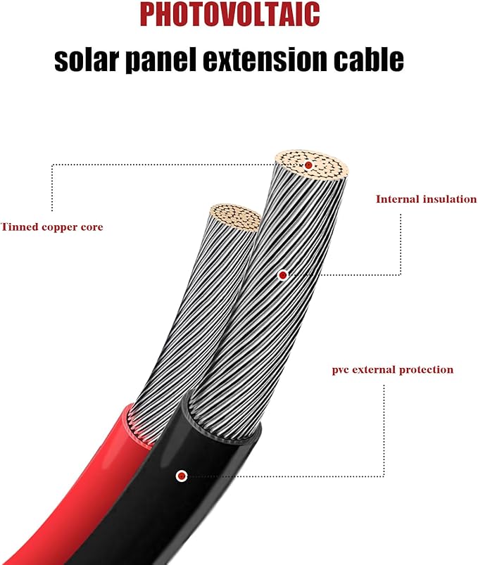 Solar Panel Extension Cable Solar Connector 20FT 14AWG Waterproof Solar Panel Female and Male Connectors for RV Photovoltaic Systems Powerstation