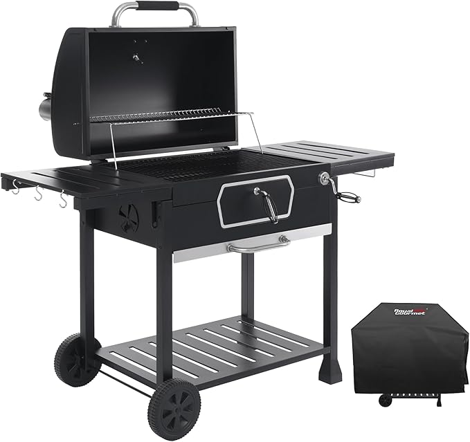 Royal Gourmet CD2030AC Deluxe 30-Inch Charcoal Grill with Cover Large BBQ Grill with Collapsible Side Tables for Outdoor Picnic Camping Patio Backyard Cooking Black
