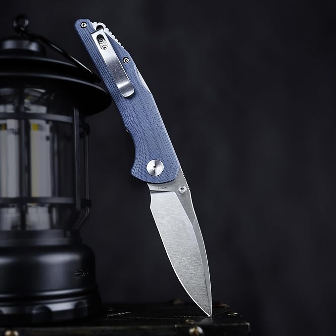 TRIVISA Pocket Knife for MenEDC Folding Knife with Reversible Clip3.3in 14C28N Blade Thumb Studs &amp Lockback Outdoor Knives Camping ToolArae-03G（Satin）