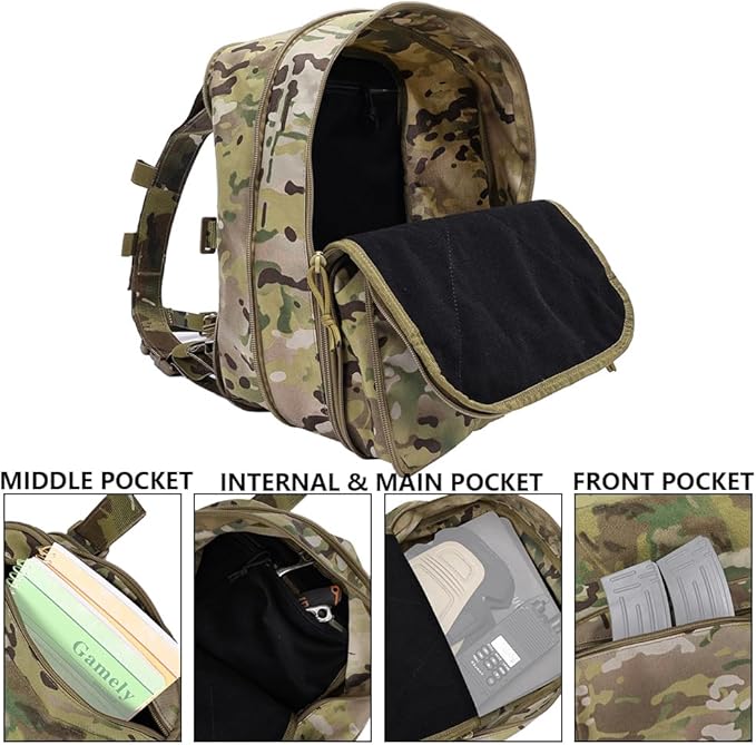 SINAIRSOFT Tactical Expandable Backpack Tactical Hydration Backpack Tactical MOLLE Flatpack D3 Carrier for Vest &amp Chest Rig (BK)