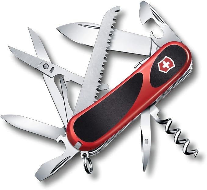 Victorinox Evolution S17 Grip Swiss Army Knife 15 Functions Swiss Made Pocket Knife with Large Blade Screwdriver and Lock Blade - Red/Black