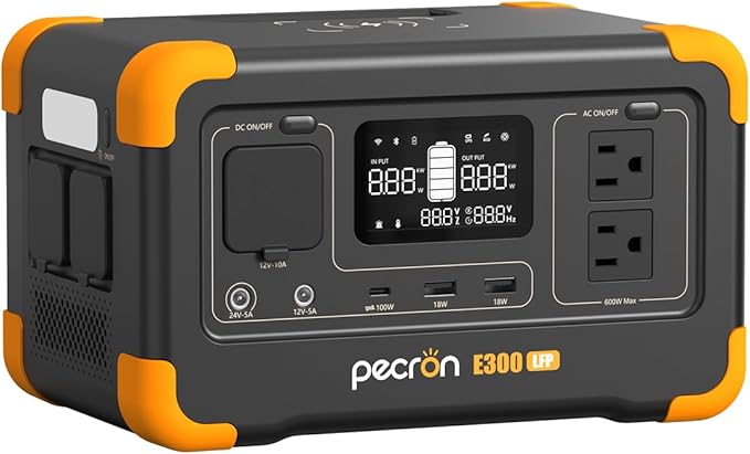 pecron Portable Power Station E300LFP 288Wh Solar Generator 2 Up to 600W AC Outlets Generator LiFePO4 Battery Fast Charging Power Station for Home Use RV Camping(Solar Panel Optional)
