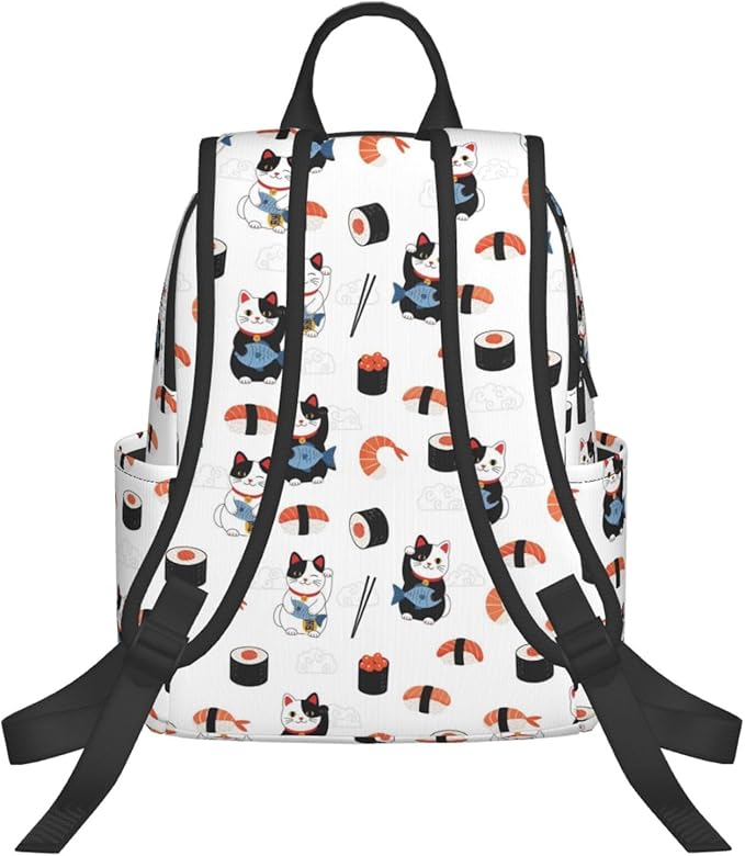 Travel Laptop Backpack Business Anti Theft Japanese sushi and lucky cat Durable Backpack College Computer Bag Gifts for Men &amp Women