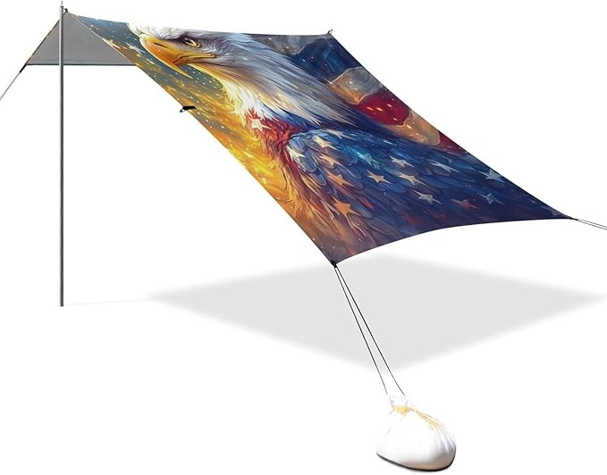 ALAZA The Eagles Portait and American_Flag Beach Tent Sun Shelter Portable Canopy Sunshade for Outdoor Camping Picnics Backyard Fun 10x9 ft