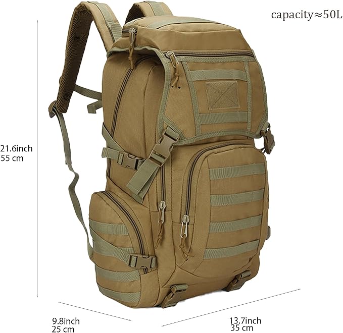 Hiking Backpack Men Large Tactical Travel Camping Survival Bug Out 3 Day Assault Bag Dayback Rucksack for Women (Khaki)