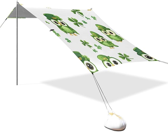 xigua St. Patrick's Day Beach Tent Sun Shelter with Carrying Bag - Silver Coated Oxford Fabric Beach Canopy for Beach Camping Fishing - Includes Windproof Ropes Sandbags &amp Stakes