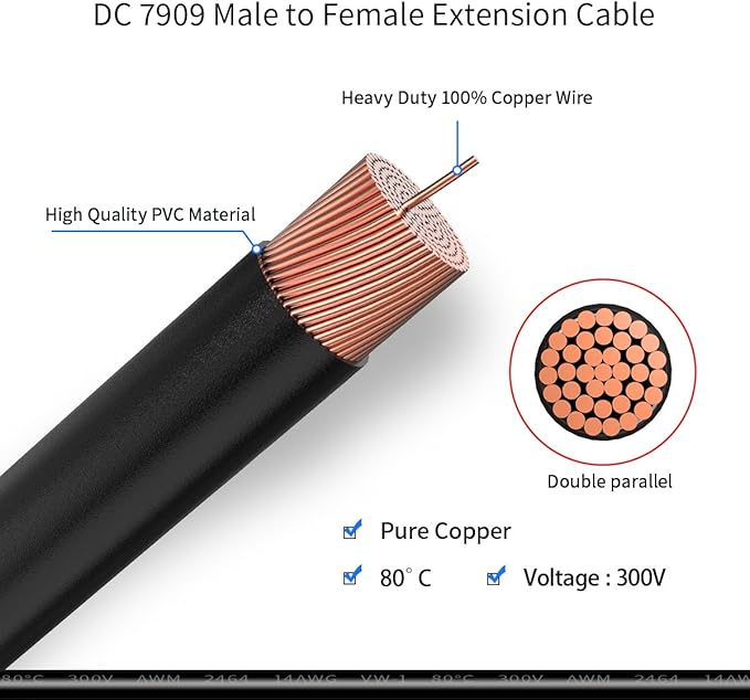 DC Power Extension Cable 14AWG 30FT 8mm Male to Female Extension Cord Compatible with Solar Panel Portable Power Stations