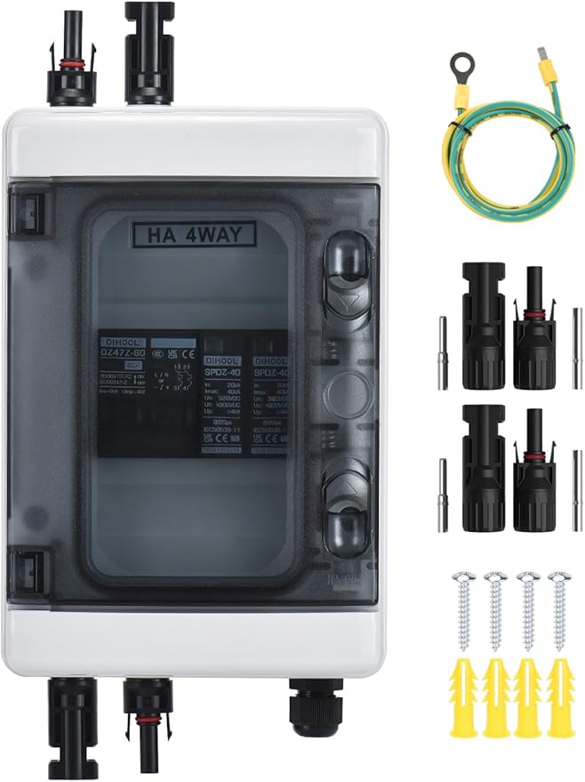 DIHOOL Solar Panel Disconnect Switch Box 40 Amp DC Circuit Breaker Box 1000V PV Combiner Box for RV