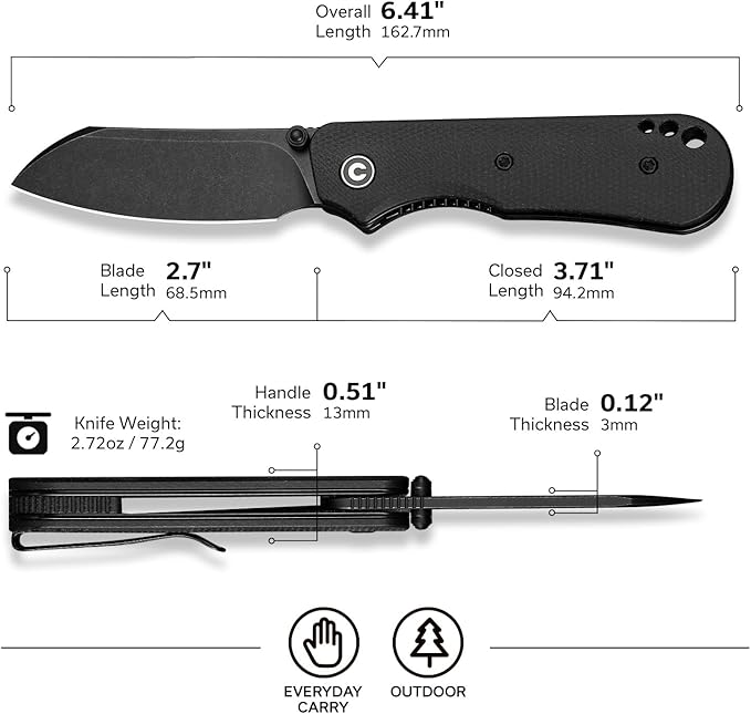 CIVIVI Crabby Pocket Knife EDC Folding Knife for Men Women with Swedish 14C28N Blade Contoured Micarta Handle Designed by Ken Onion Jr. C24055-3