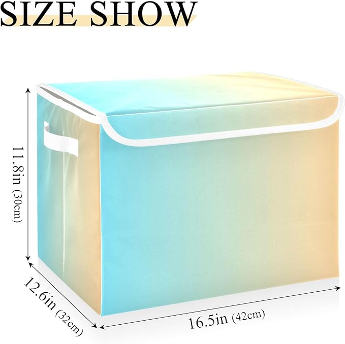 Blue Yellow Gradient Storage Bins with Lids Foldable Book Storage Boxes for Storage for Office Supplies Home Decor