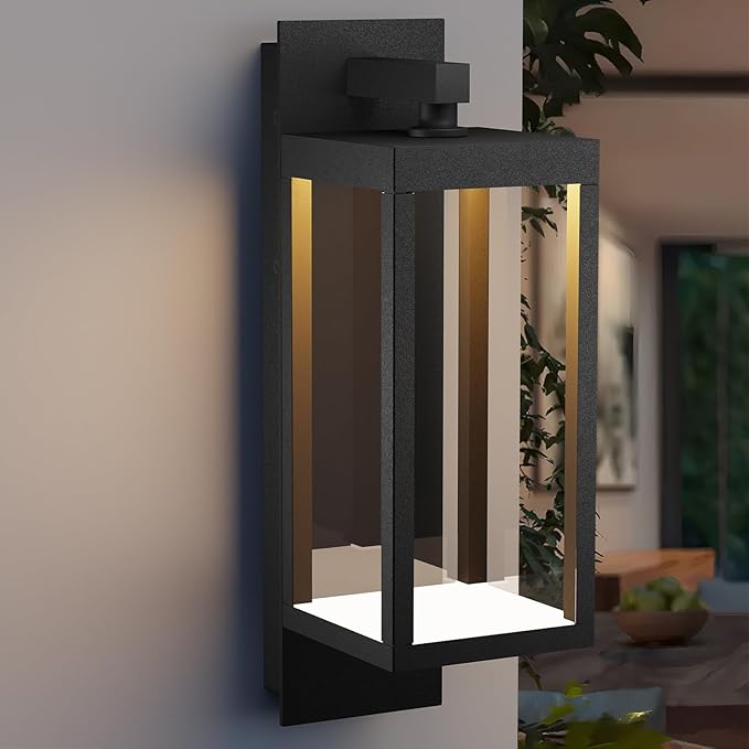 Outdoor Wall Light Fixtures 15” Exterior Waterproof Wall Lanterns Porch Sconces Lighting Modern Matte Black Outside Lights for Patio Front Door Entryway Garage