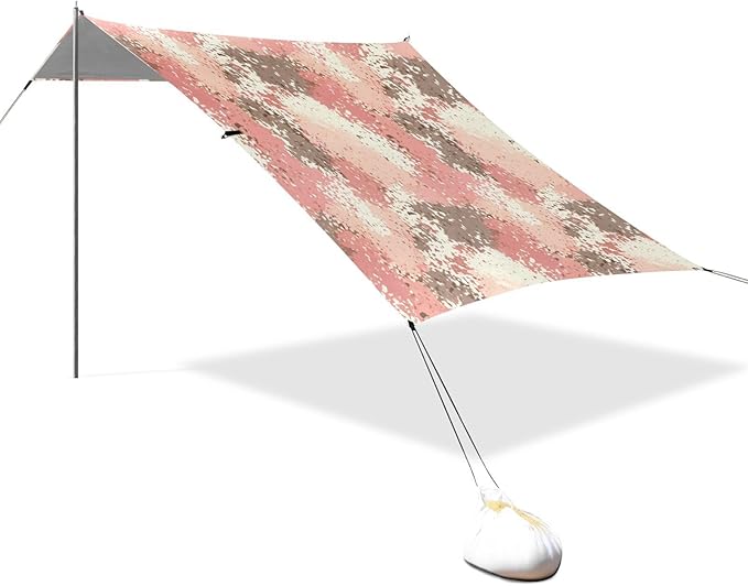 xigua Textured Pattern Beach Tent Sun Shelter with Carrying Bag - Silver Coated Oxford Fabric Beach Canopy for Beach Camping Fishing - Includes Windproof Ropes Sandbags &amp Stakes