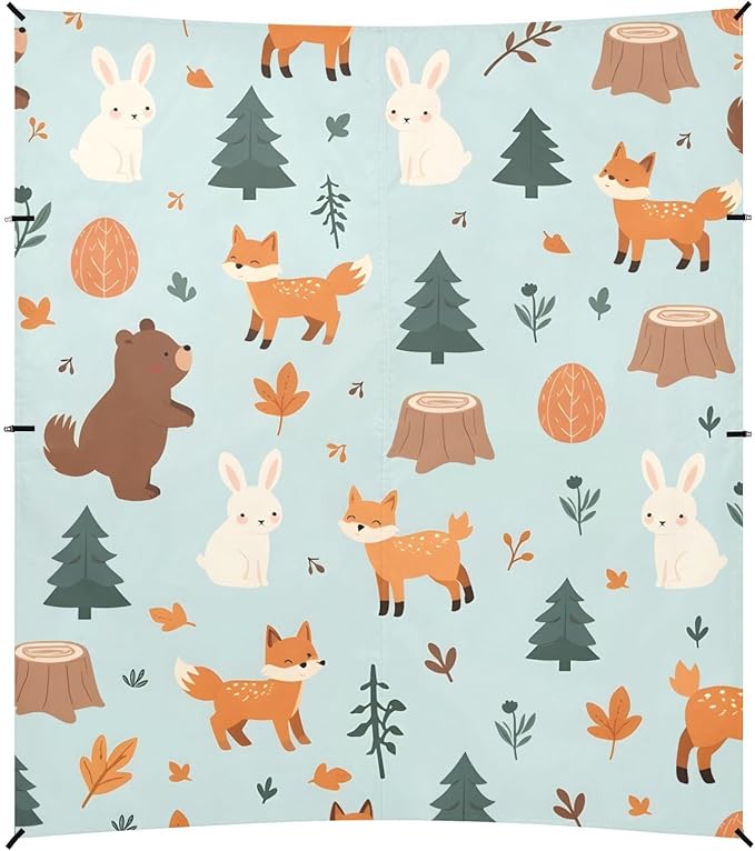ALAZA Fox Rabbit Bear Pattern Beach Tent Sun Shelter Portable Canopy Sunshade for Outdoor Camping Picnics Backyard Fun 10x9 ft