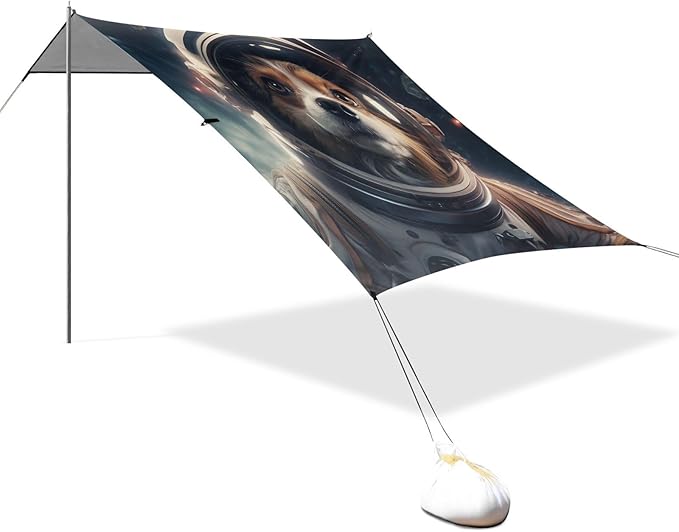 ALAZA Dog Puppy Astronaut Beach Tent Sun Shelter UPF50+ Protection Beach Shade Canopy w/ 4 Sandbags for Outdoor Camping Fishing Backyard Fun Picnic 10x9 ft