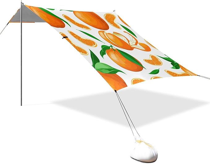 xigua Oranges Beach Tent Sun Shelter with Carrying Bag - Silver Coated Oxford Fabric Beach Canopy for Beach Camping Fishing - Includes Windproof Ropes Sandbags &amp Stakes