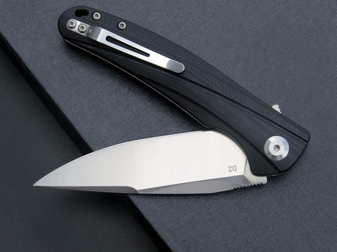Eafengrow EF957 Folding Knife D2 Steel Blade G10 Handle with Pocket Clip Reliable Locking Mechanism EDC Flipper Knife for Camping Hiking(Black)