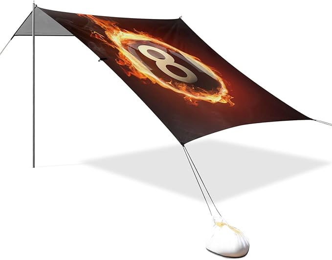 ALAZA Number Eight Billiard Ball on Fire Black Beach Tent Sun Shelter Portable Canopy Sunshade for Outdoor Camping Picnics Backyard Fun 10x9 ft