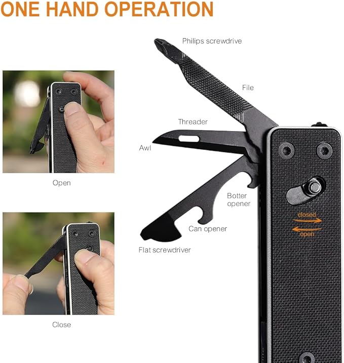 ROXON KS2 Elite Noir Blanc Edge D2 Blade 13 in 1 Mini Multi Tool function pocket knife with big scissor G10 handle and Pocket clip good for Camping/Emergencies/EDC Multitool (D2 Steel Blade)