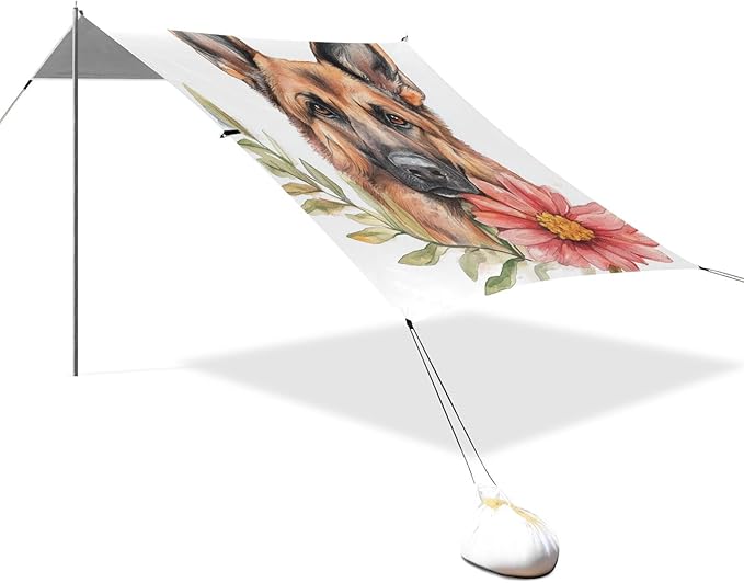 ALAZA Watercolor German Shepherd Dog and Flower Beach Tent Sun Shelter Portable Canopy Sunshade for Outdoor Camping Picnics Backyard Fun 10x9 ft