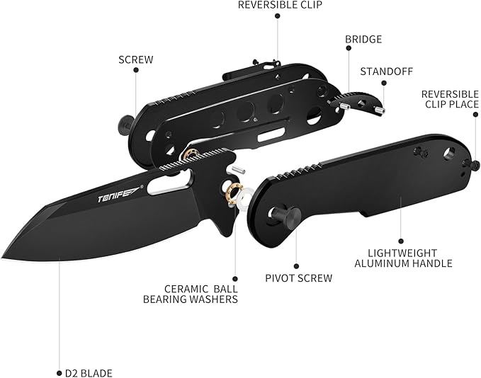 TONIFE Galaxy EDC Folding Pocket Knife with D2 Steel Blade and Aluminum Handle Compact Outdoor Tool for Camping and Everyday Carry (Black Titanium)