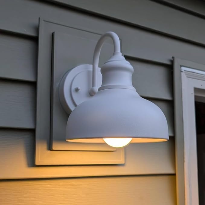 7 Inch Dome Outdoor Gooseneck Lighting Fixture Exterior Small Porch Light Fixtures with Wall Mount Farmhouse Style External Barn Door Wall Sconce Gooseneck Barn Lighting Wall Lamp for House