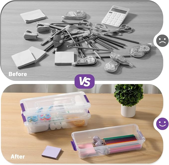 Plastic Storage Containers Clear Craft Storage Bins with Grey HandleOrganizer Box with Durable Lids Stackable Containers for Organizing Craft and Tools (8 Pack-4 Quart Purple)