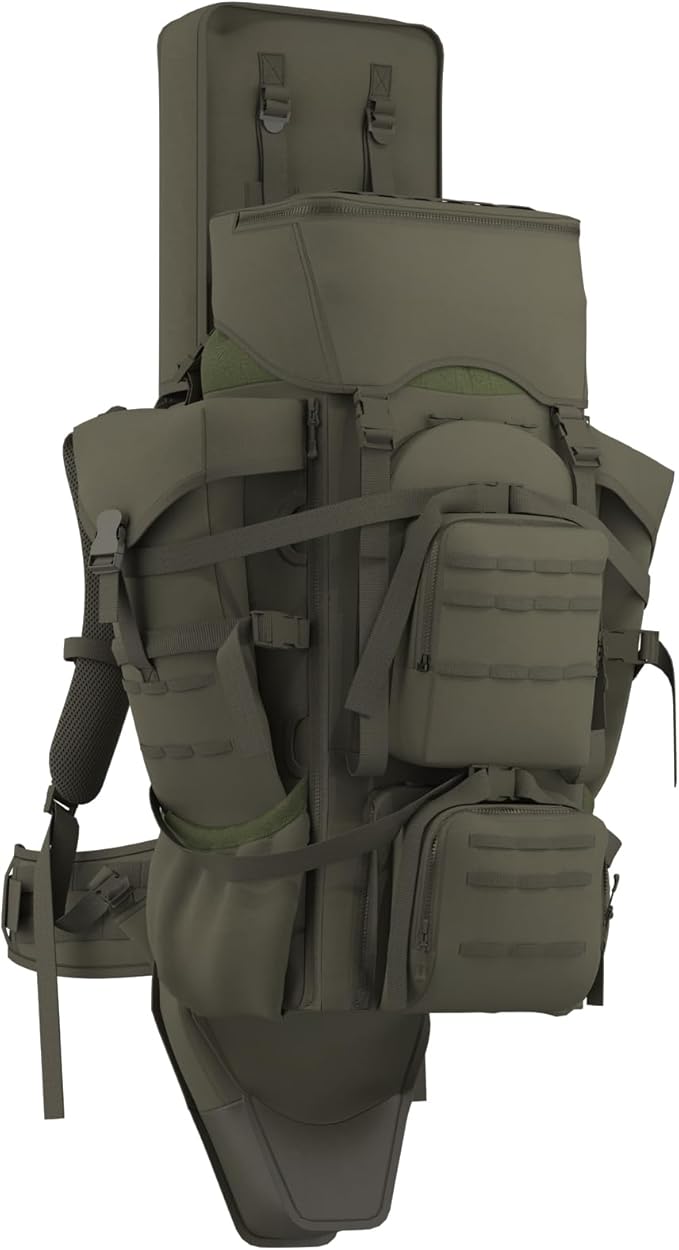MT Military Hunting Rucksack with Detachable Carry System – 77L Backpack with Aluminum External Frame for Camping Hunting