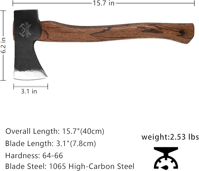 15.7 Hand Forged Axe Camping Hatchet with 1065 Carbon Steel &amp Wooden Handle Bushcraft Hatchet with Leather Sheath and Axe Sharpener Survival Ax for Outdoor Adventures and Gardening