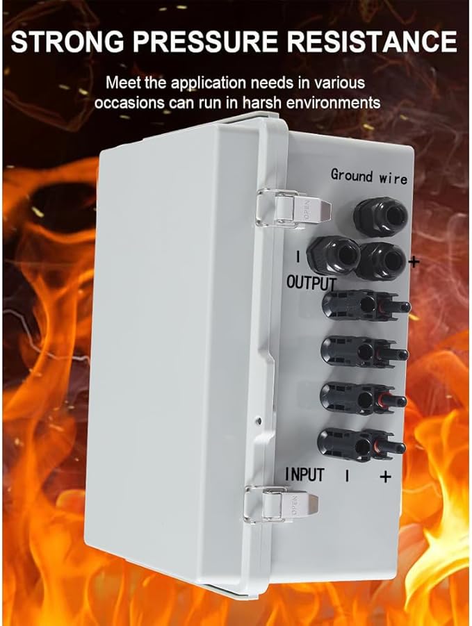 4 String PV Combiner Box with 15A Fuses Surge Protector &amp 63A Breaker IP65 Waterproof for On/Off Grid Solar System Home RV Marine