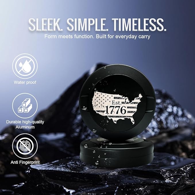 ZYN Metal Can – Metal Zyn Container &amp Holder | Smell-Proof Aluminum Storage Tin | USA Map 1776 Patriotic Flag Design | Empty Case for Snus &amp Dip