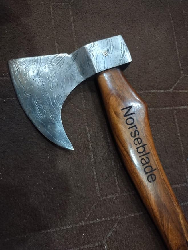 Norseblade | custom handmade Viking medieval Axe with Viking giftHand AxeViking Gifts for MenCamping TomahawkBeardedValhalla Axe with Leather Sheath demascuss