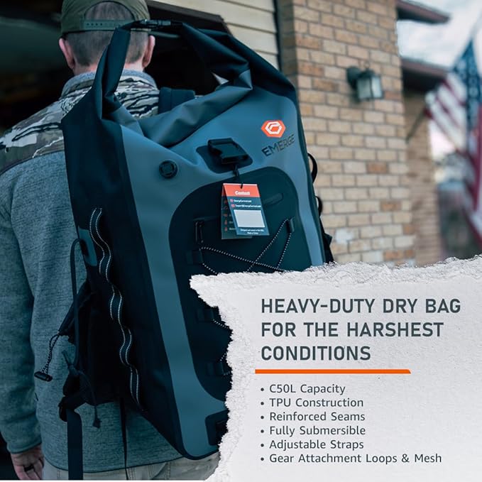 Ghost 50L Emergency Dry Bag – Heavy Duty Waterproof Survival &amp Outdoor Gear Storage Fully Submersible Reinforced Seams Floats When Sealed Adjustable Straps Rugged Evacuation Pack
