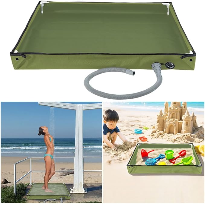 Portable Shower Pan with Drain Hose Foldable Shower Base Outdoor Tent Shower Tray for RV Outdoor Camping Shower Beach Pet Bath